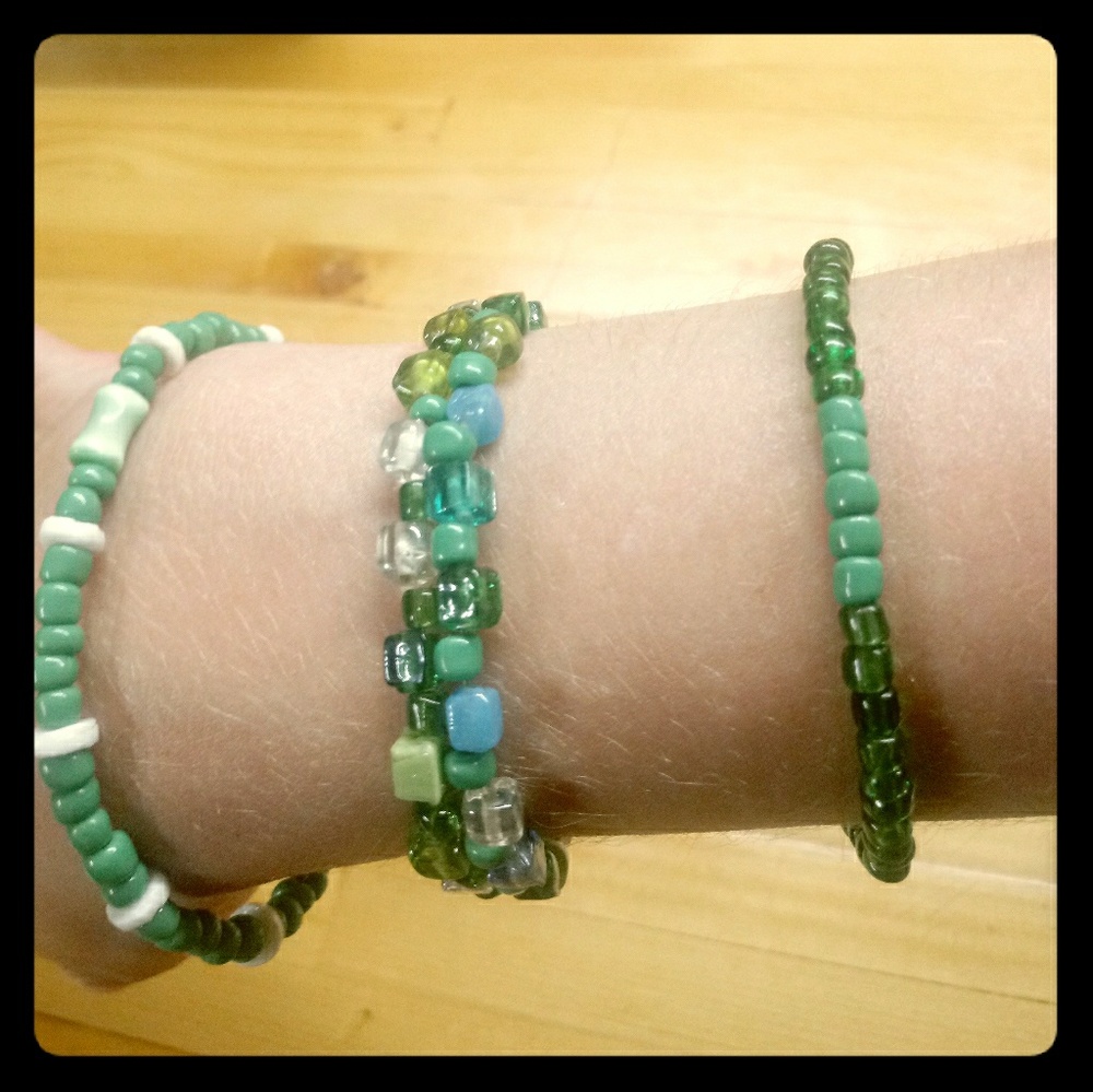 3 handmade glass beaded bracelets